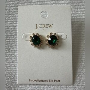 J. Crew Gold-Tone Emerald Green Color Crystal Halo Hypoallergenic Earrings NWT